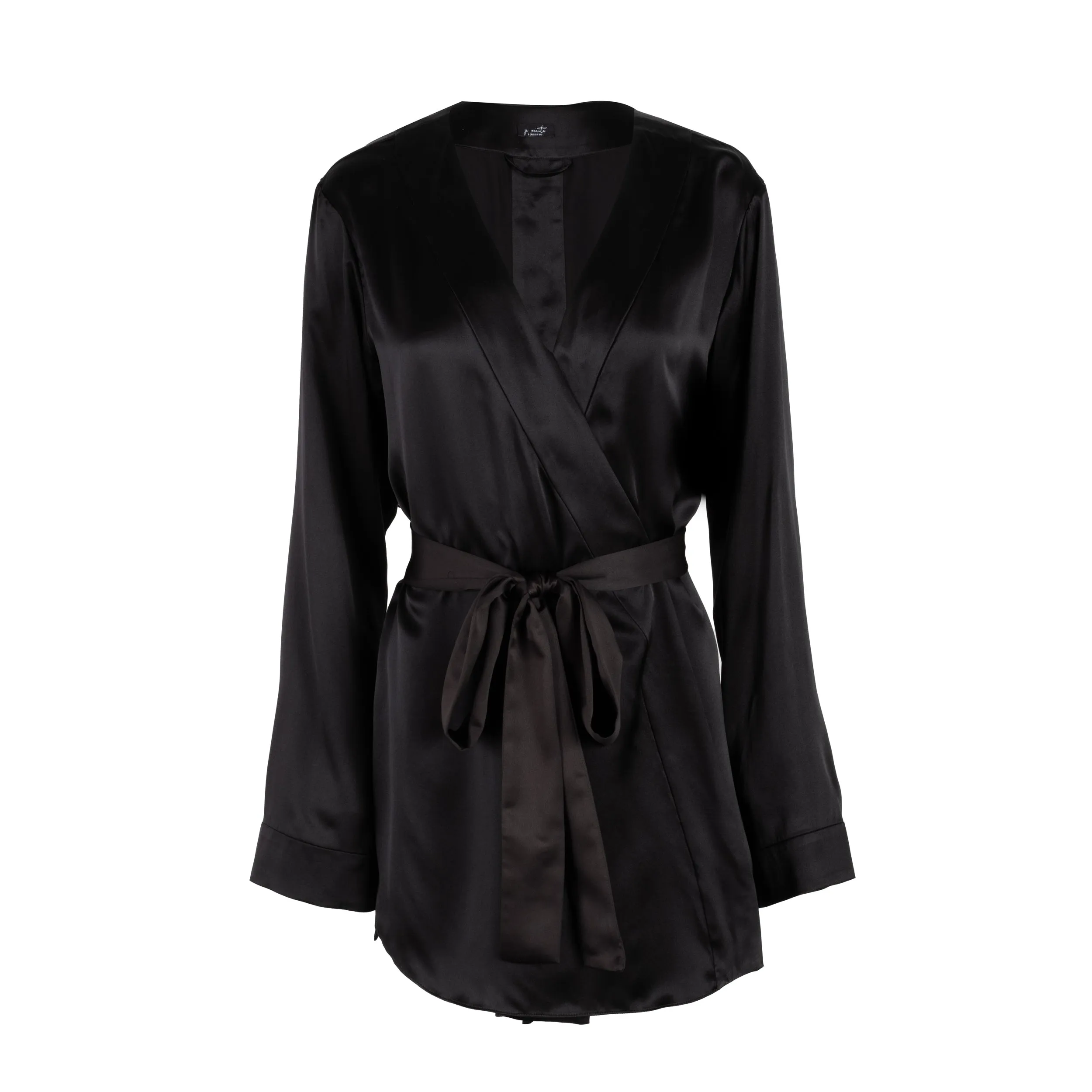 lola silk short robe in noire sold by Je Mérite