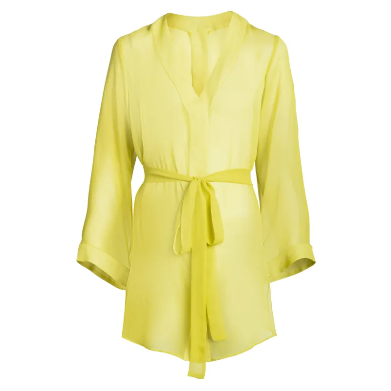 donna silk chiffon shirt dress in chartreuse sold by Je Mérite
