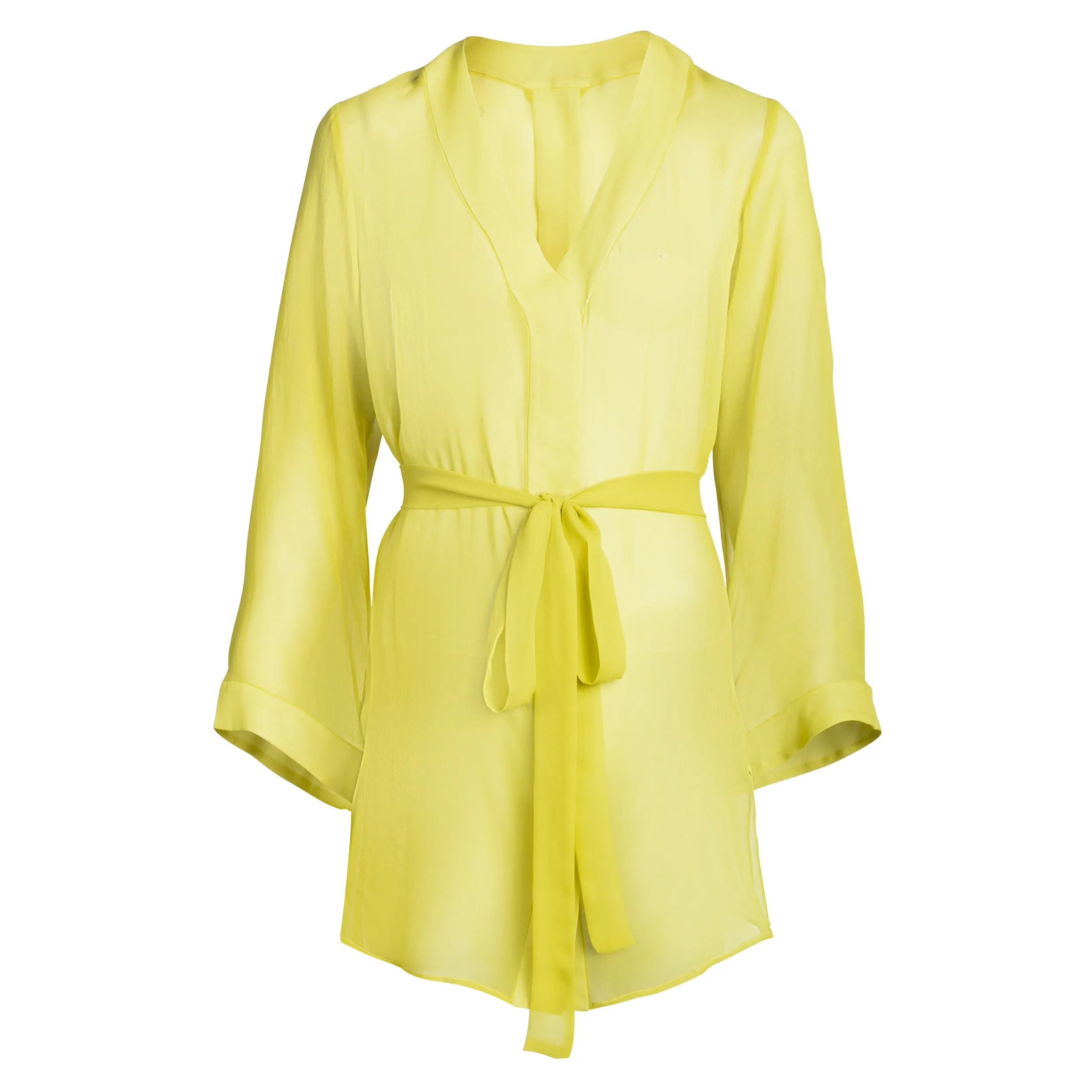 donna silk chiffon shirt dress in chartreuse sold by Je Mérite