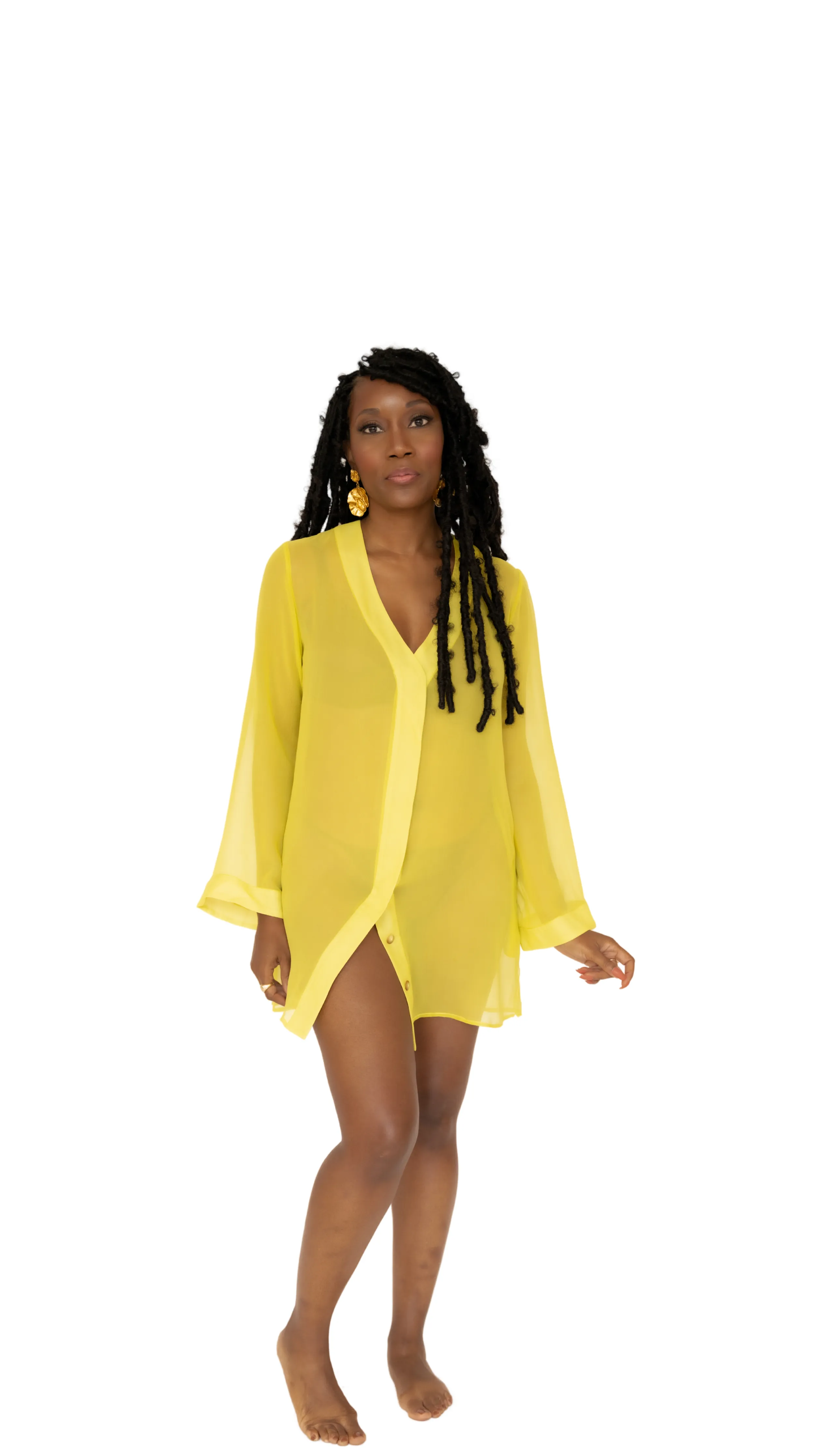 donna silk chiffon shirt dress in chartreuse sold by Je Mérite product image thumbnail 2