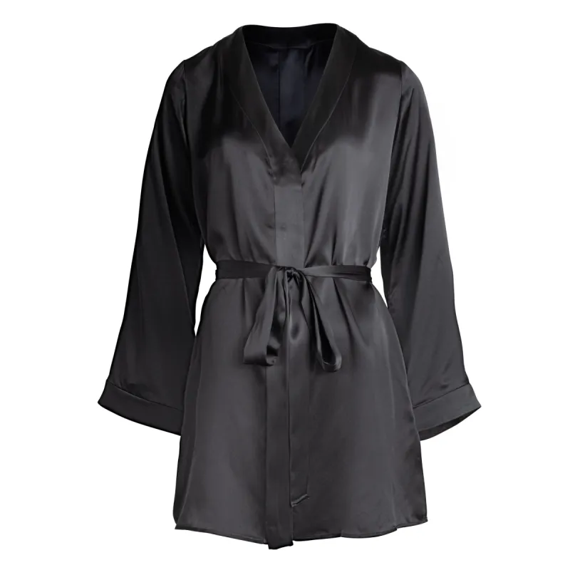 lola silk shirt dress in noire sold by Je Mérite