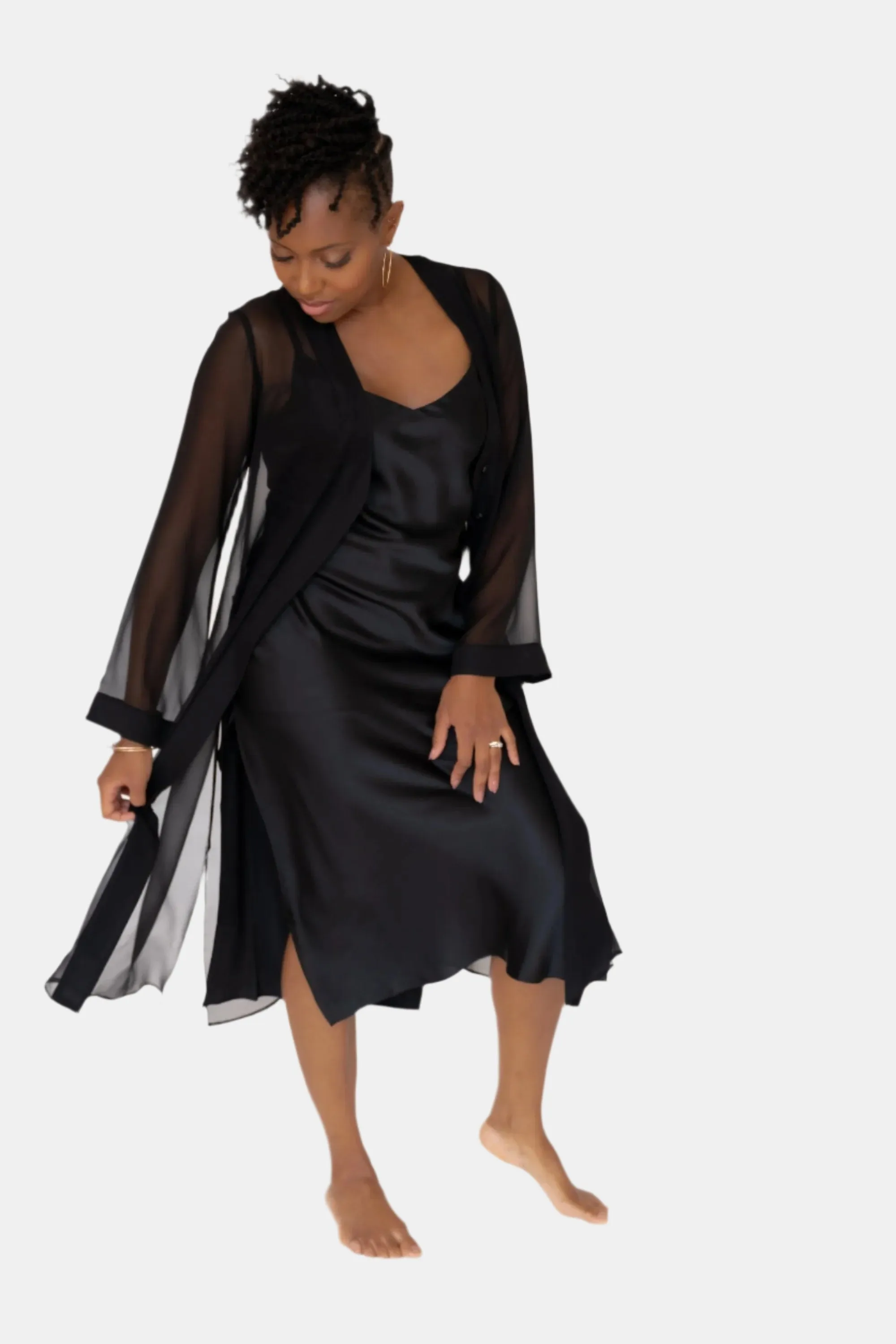 donna silk chiffon nightdress & lola silk chemise set in noire sold by Je Mérite product image thumbnail 5