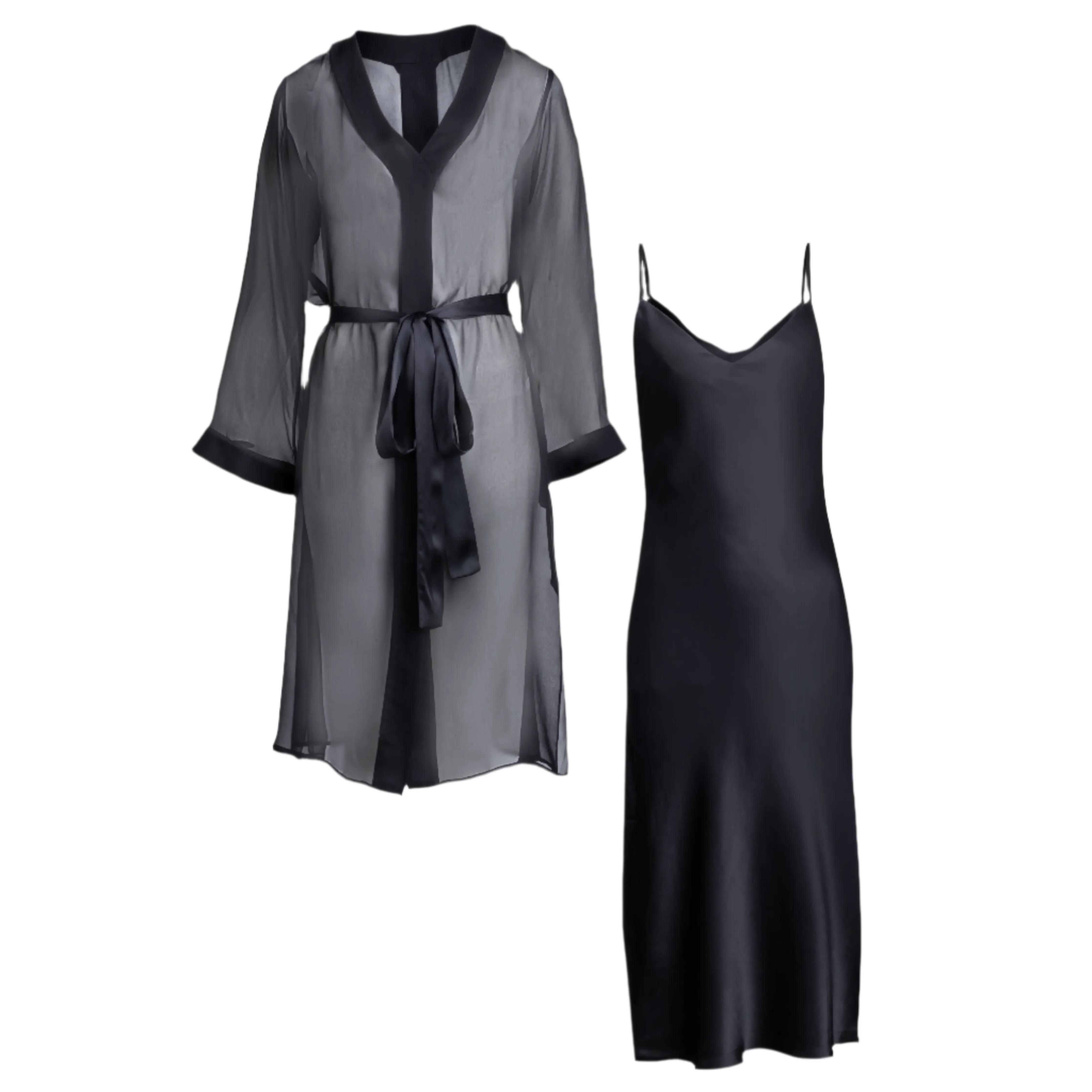 donna silk chiffon nightdress & lola silk chemise set in noire sold by Je Mérite product image thumbnail 2