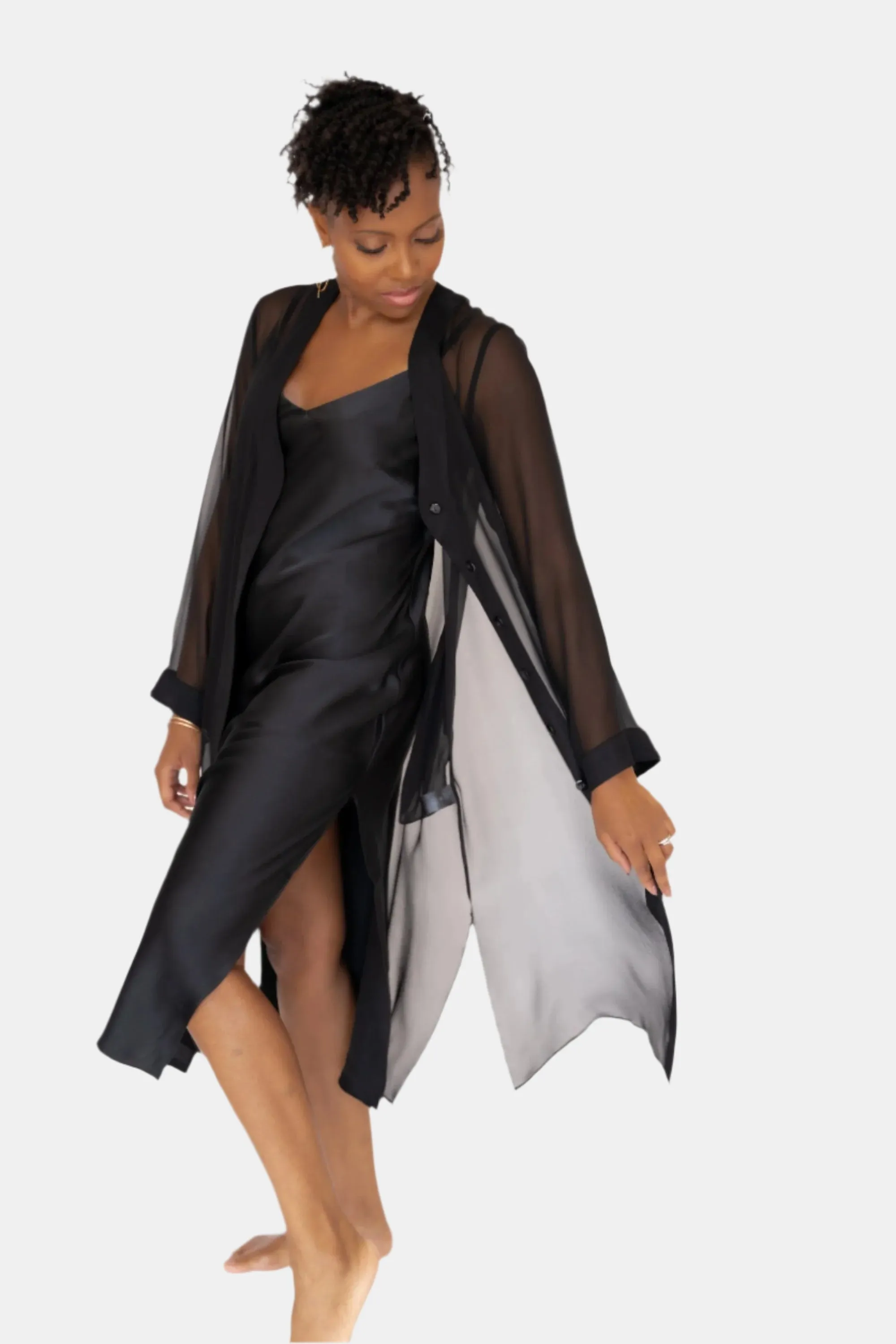 donna silk chiffon nightdress & lola silk chemise set in noire sold by Je Mérite