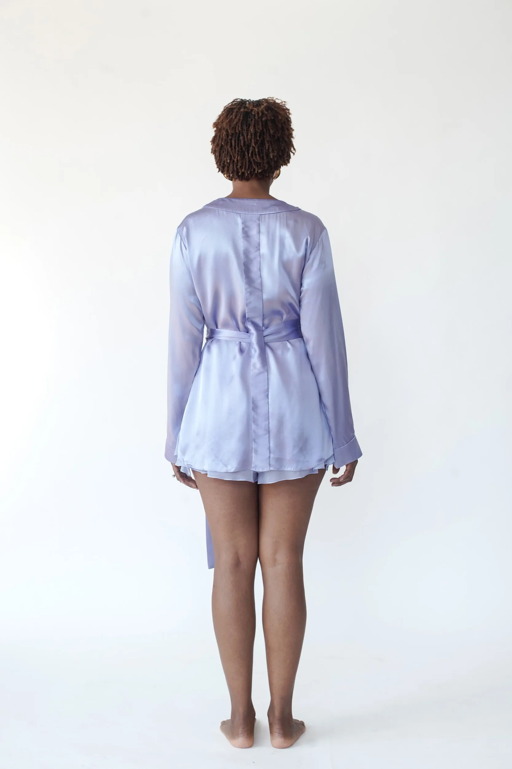 lola silk short robe in periwinkle blue sold by Je Mérite product image thumbnail 5