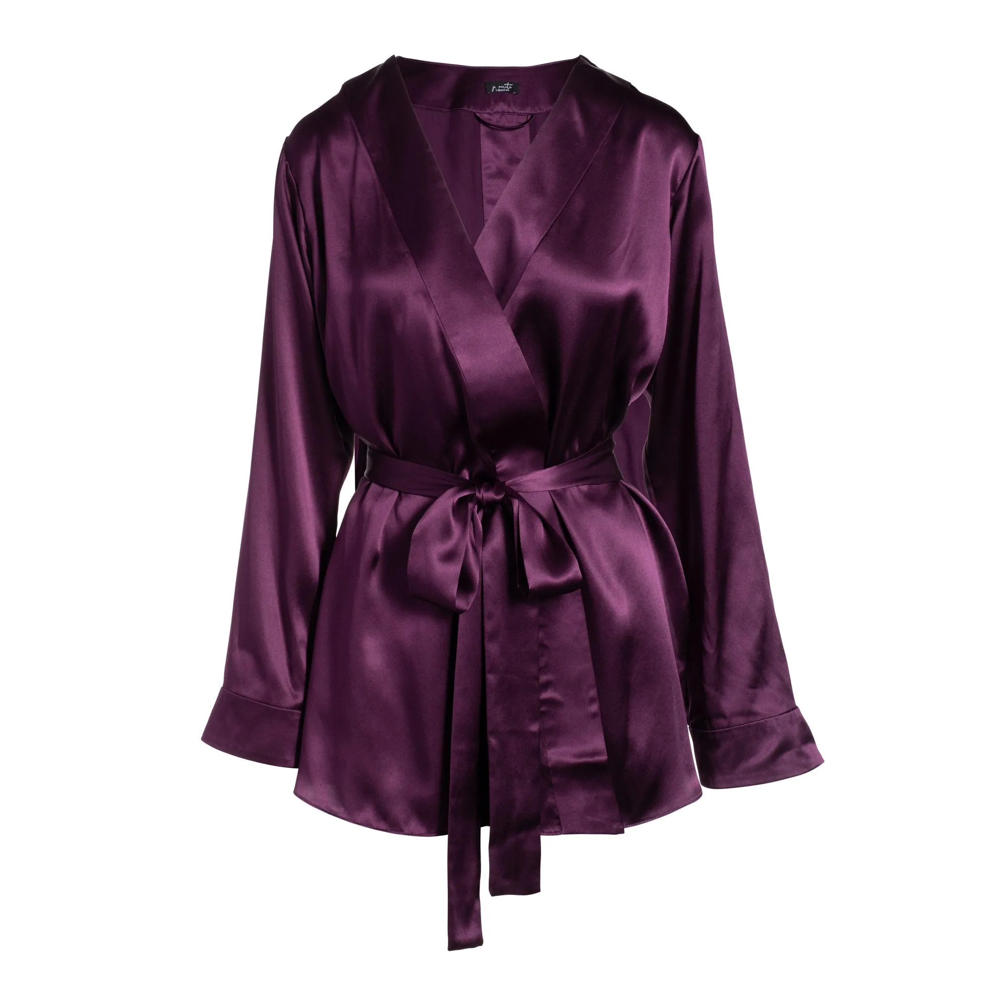 lola silk short robe in aubergine sold by Je Mérite product image thumbnail 2