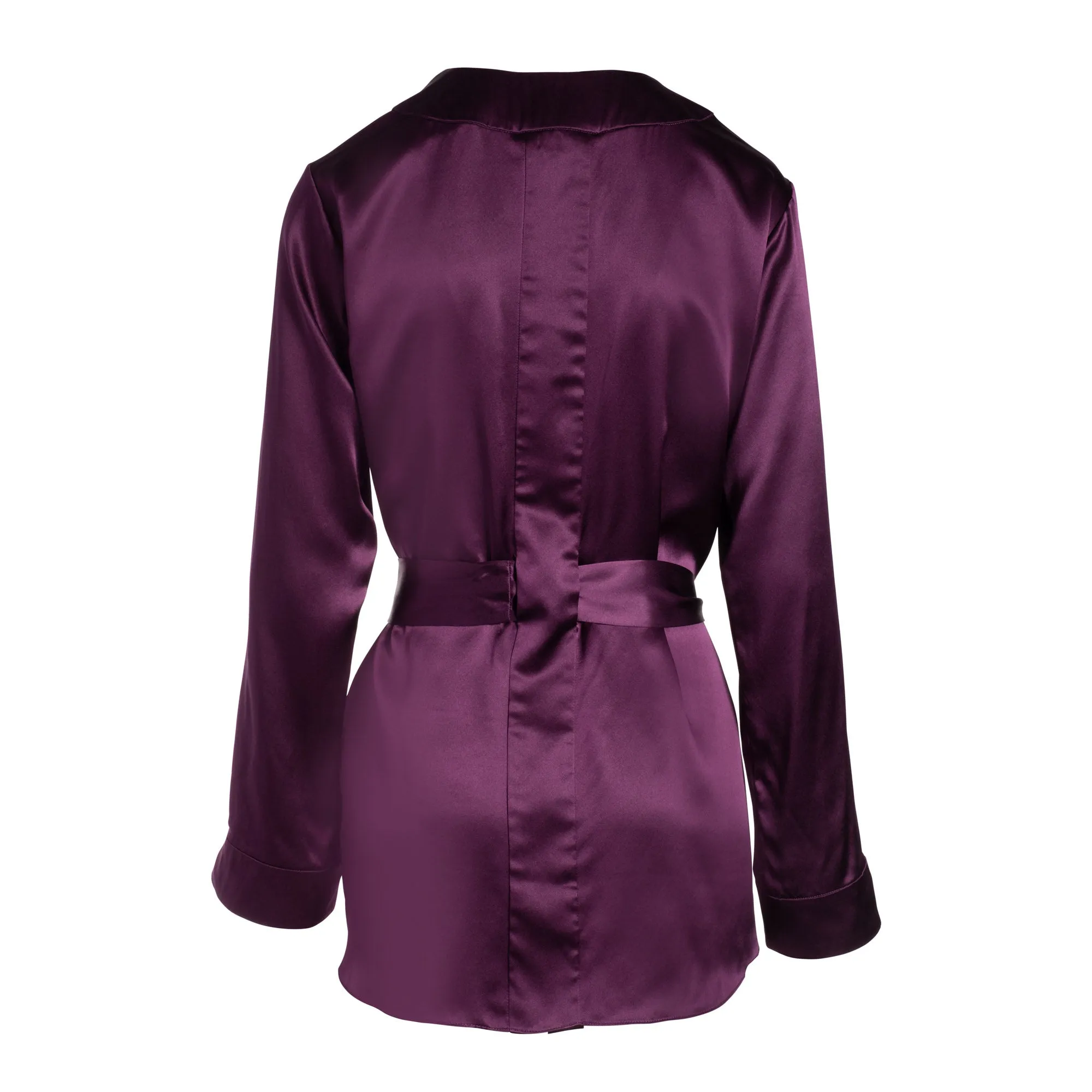 lola silk short robe in aubergine sold by Je Mérite product image thumbnail 3