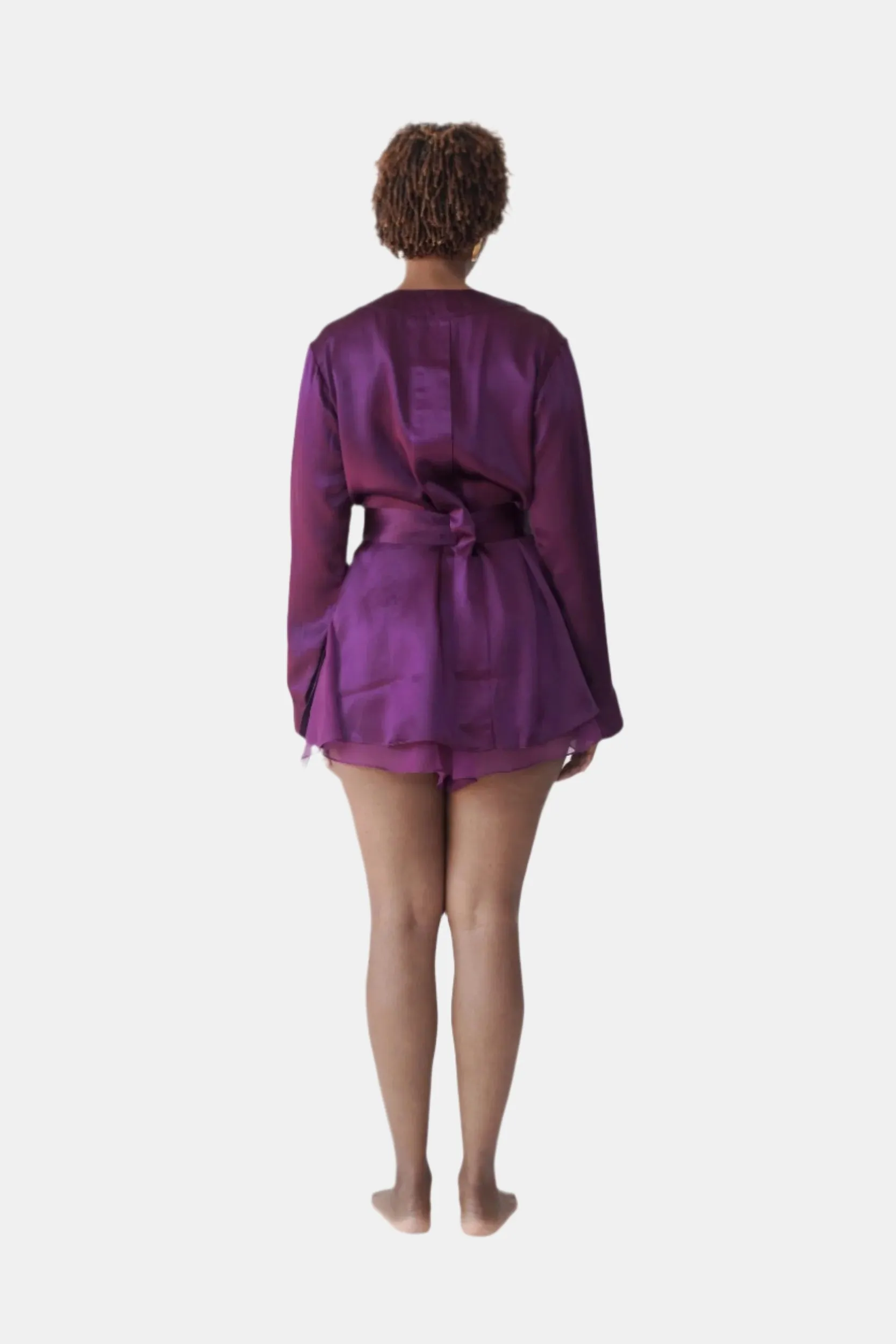 lola silk short robe in aubergine sold by Je Mérite product image thumbnail 4