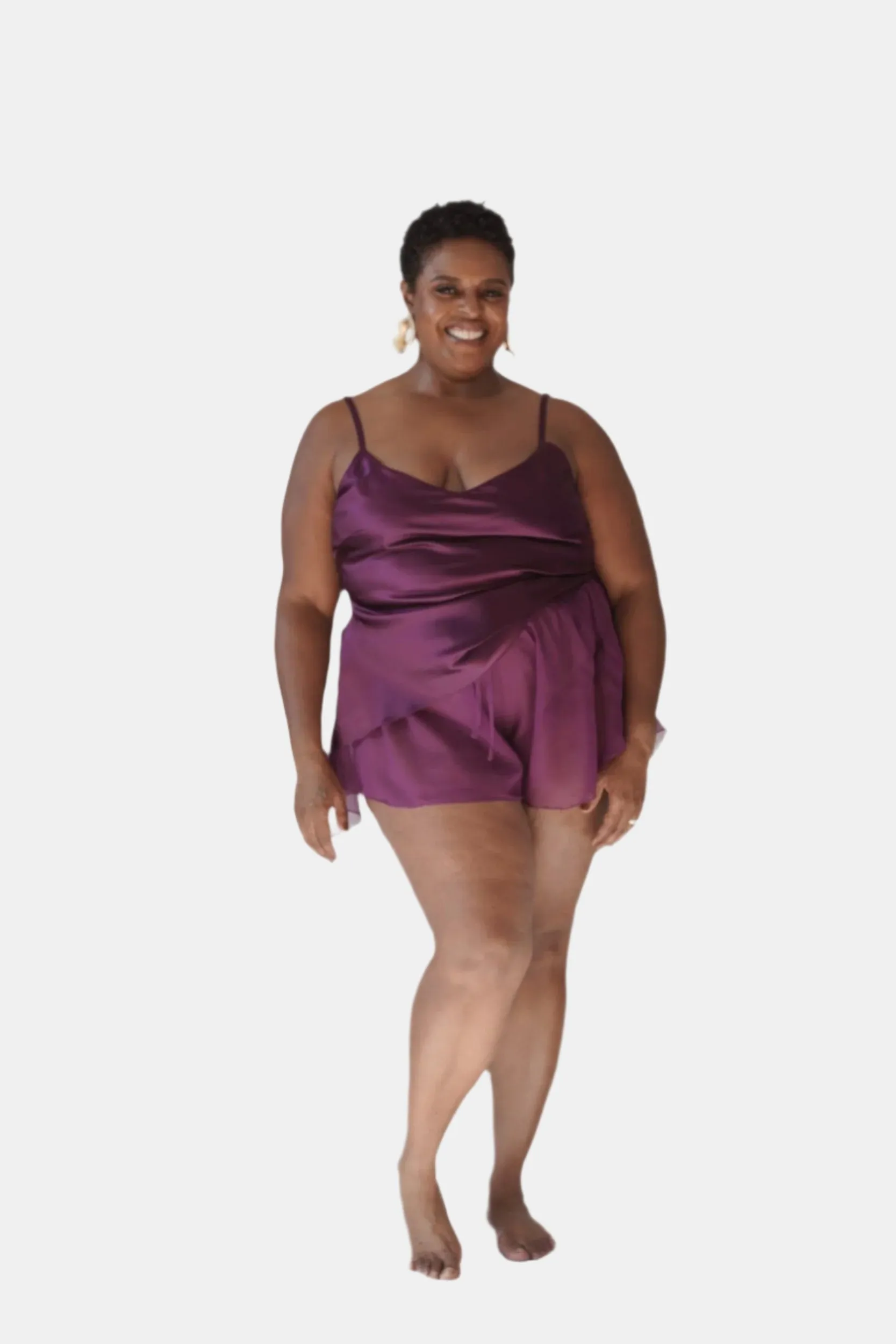 lola silk camisole in aubergine sold by Je Mérite