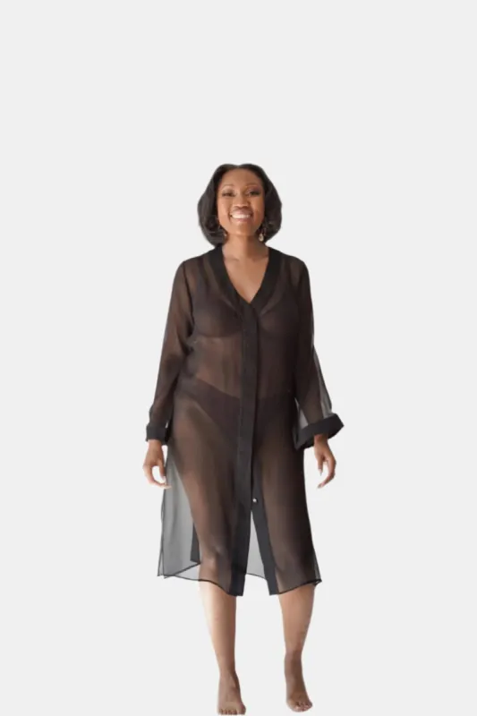 donna silk chiffon nightdress in noire sold by Je Mérite