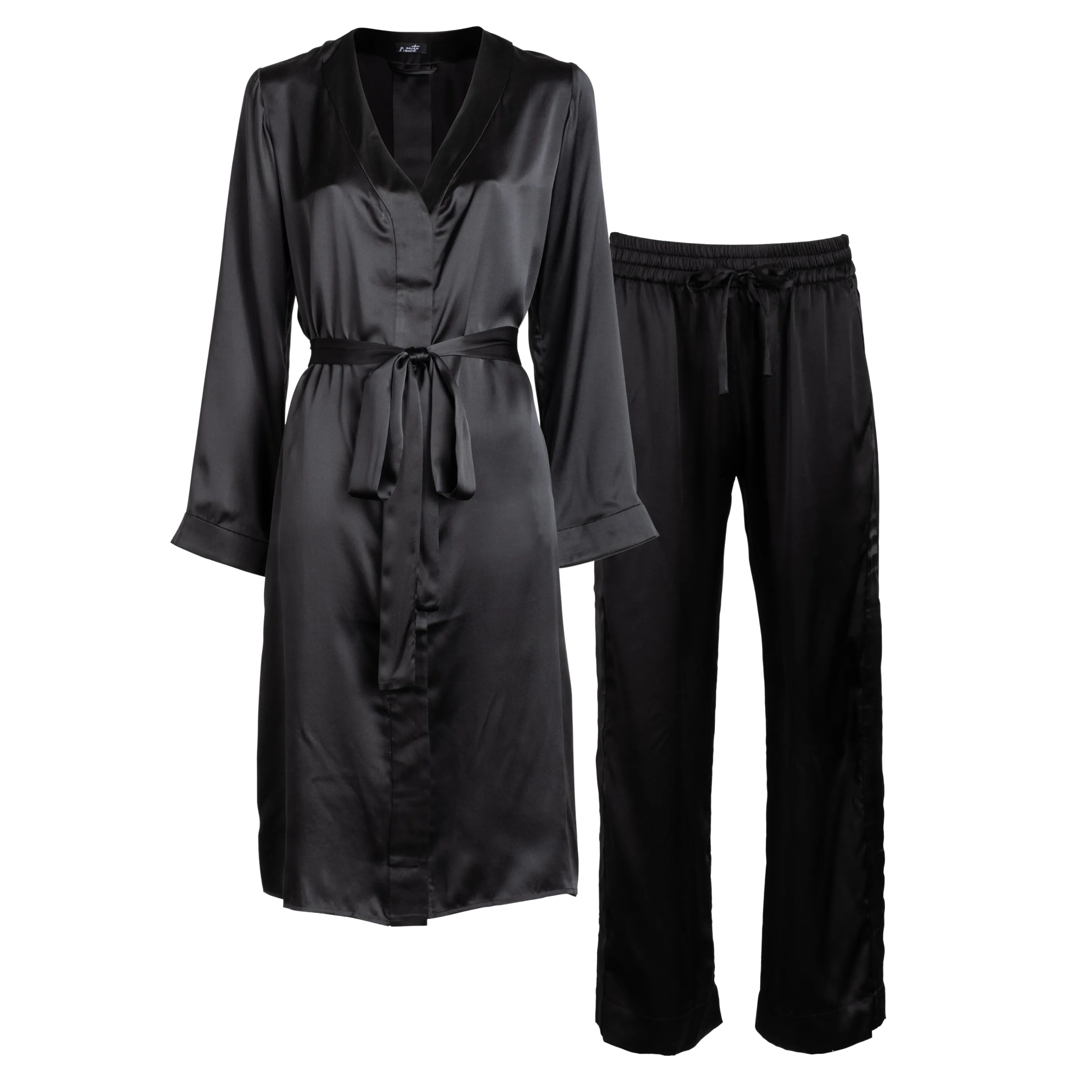 lola silk nightdress & tuxedo pant set in noire sold by Je Mérite product image thumbnail 2