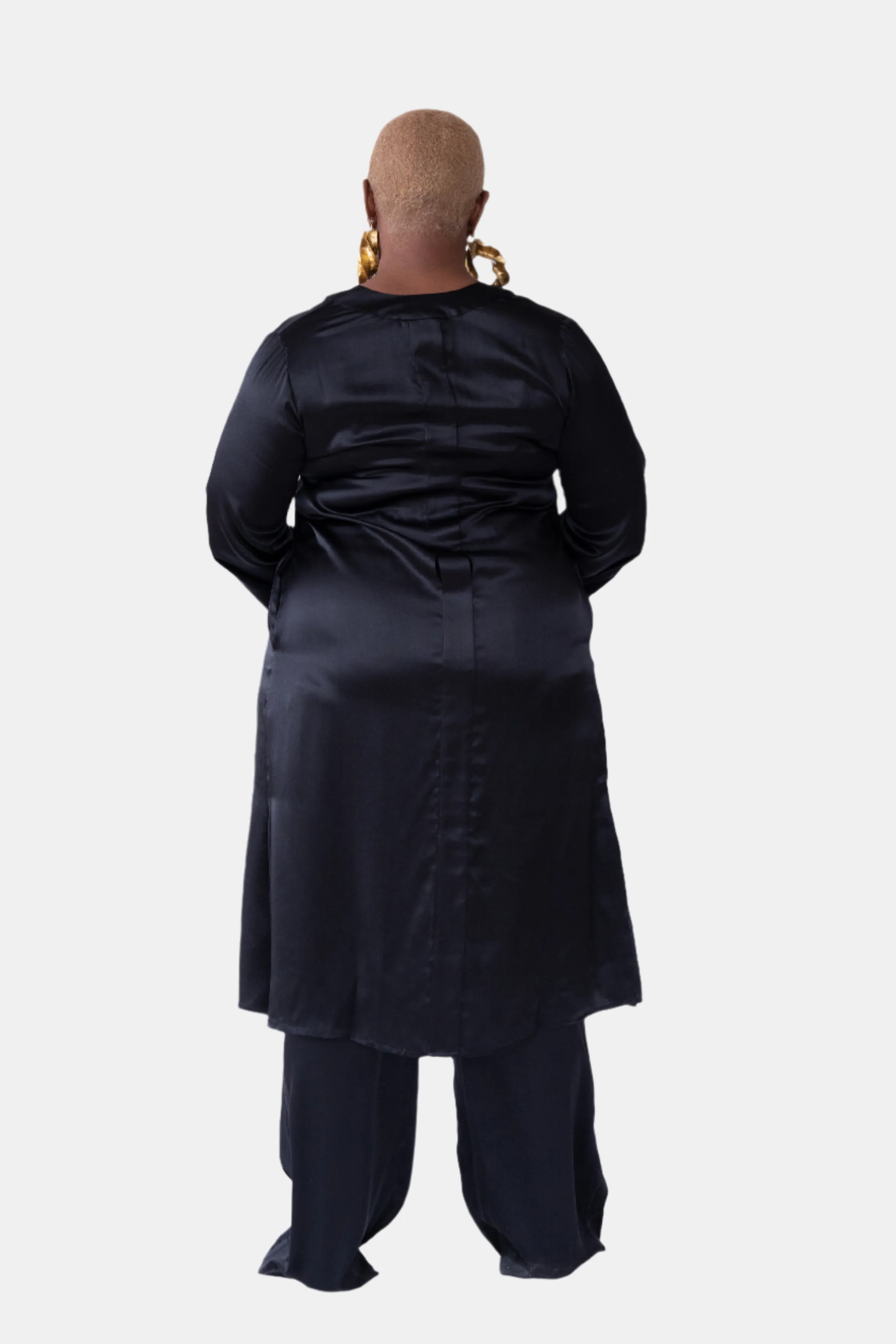 lola silk nightdress & tuxedo pant set in noire sold by Je Mérite product image thumbnail 4