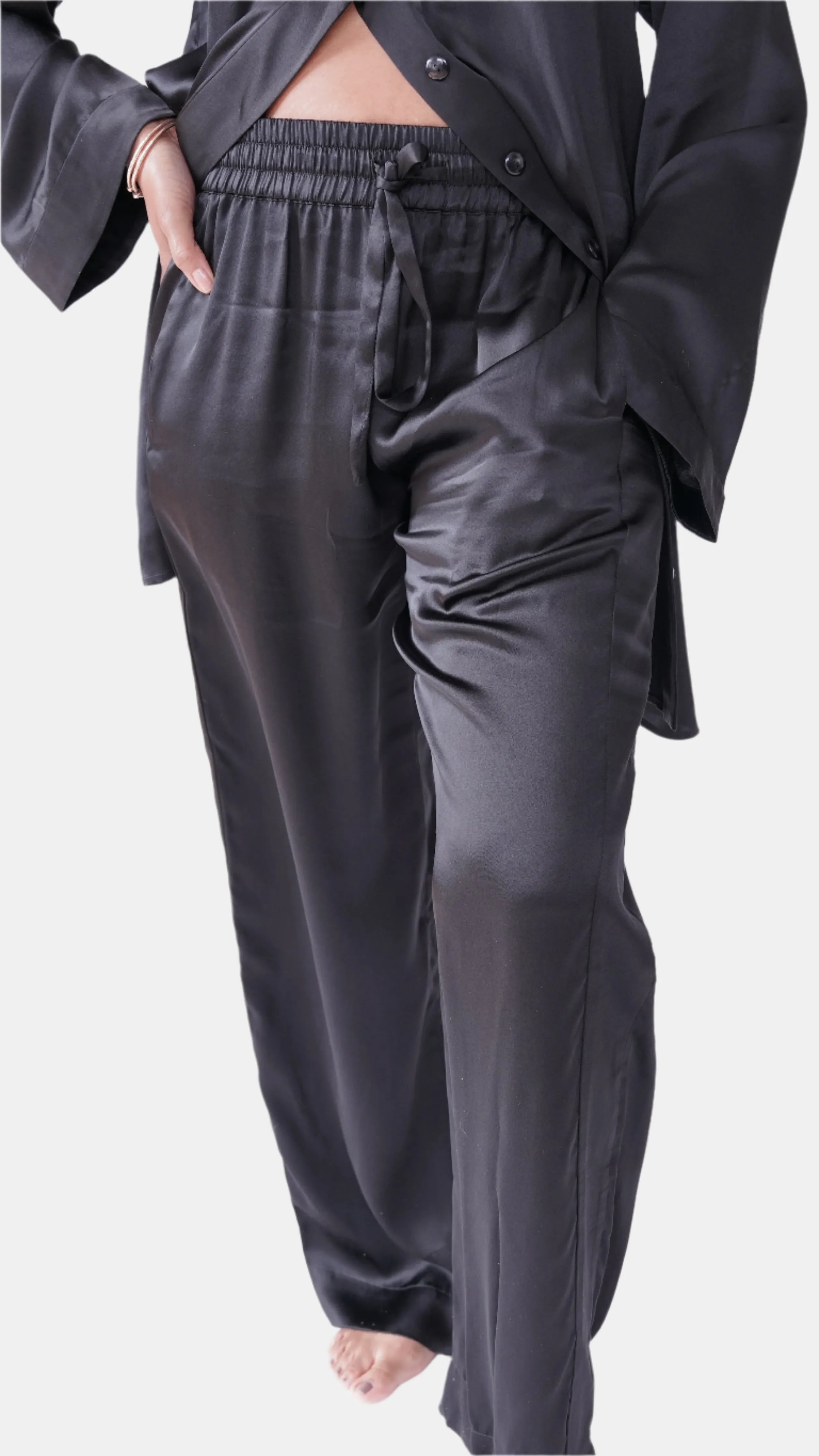 lola silk tuxedo pant in noire sold by Je Mérite