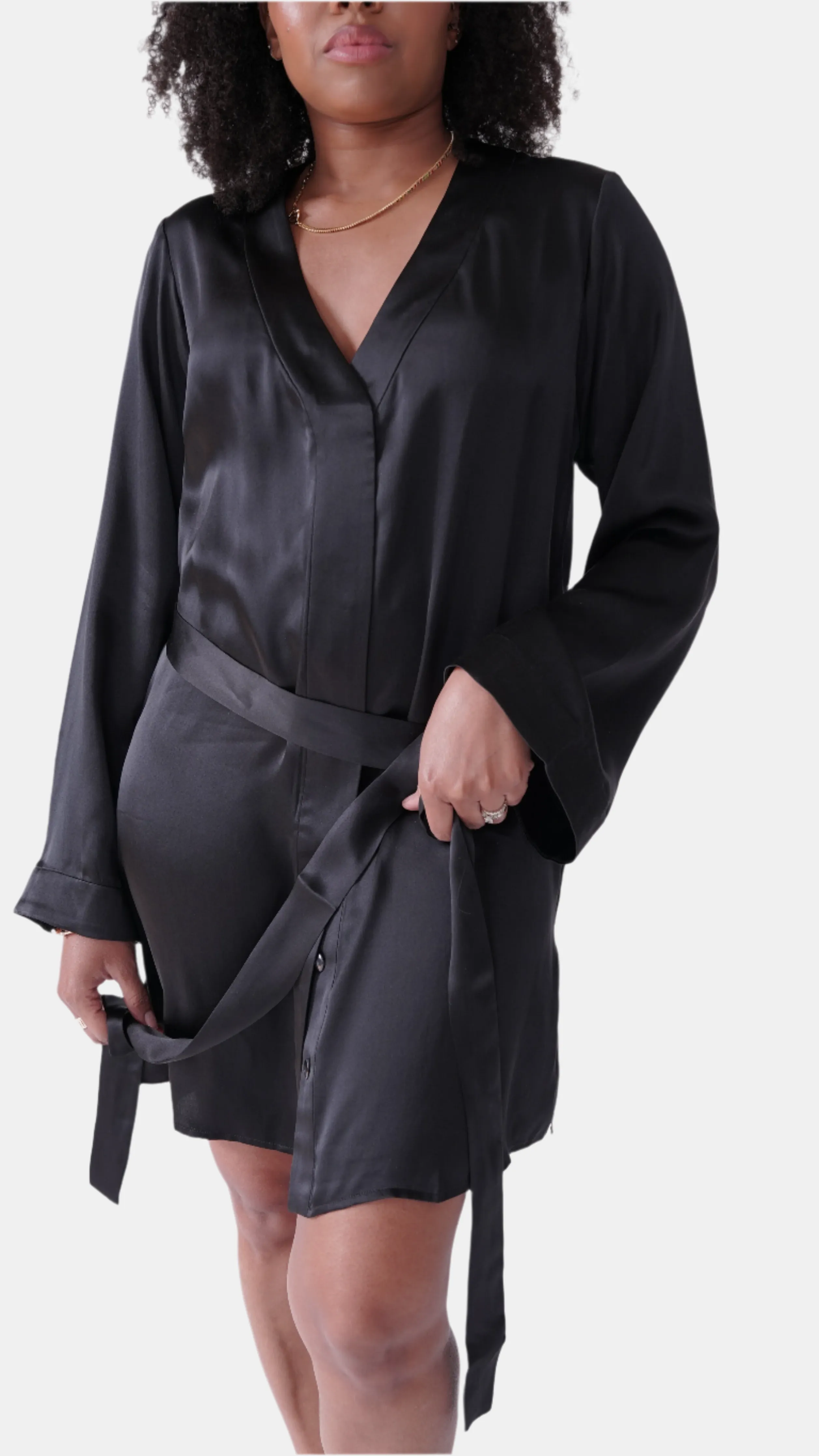 lola silk shirt dress in noire sold by Je Mérite product image thumbnail 5