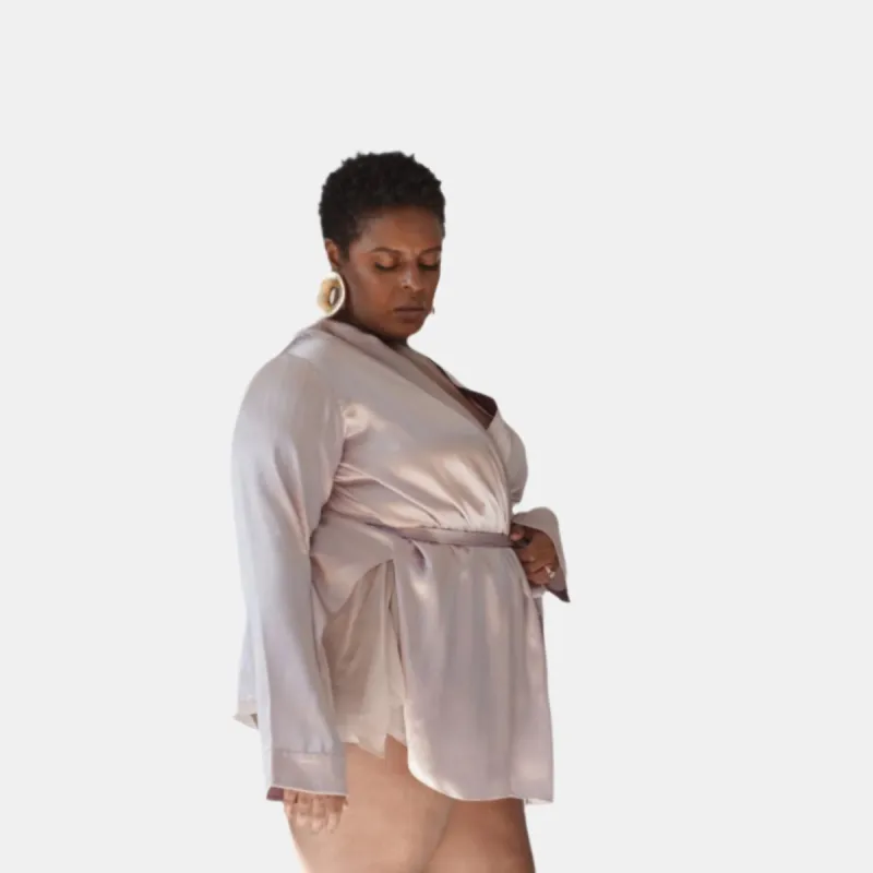 lola silk short robe & donna silk chiffon short in blush sold by Je Mérite