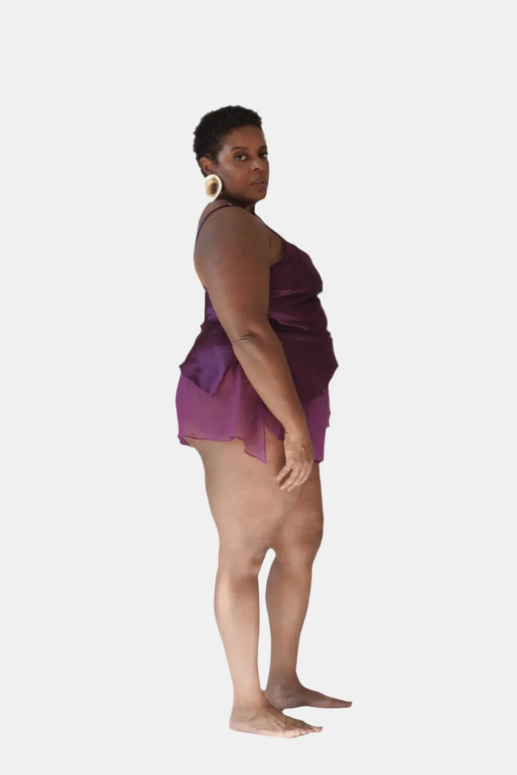 lola silk camisole & donna silk chiffon short in aubergine sold by Je Mérite product image thumbnail 4