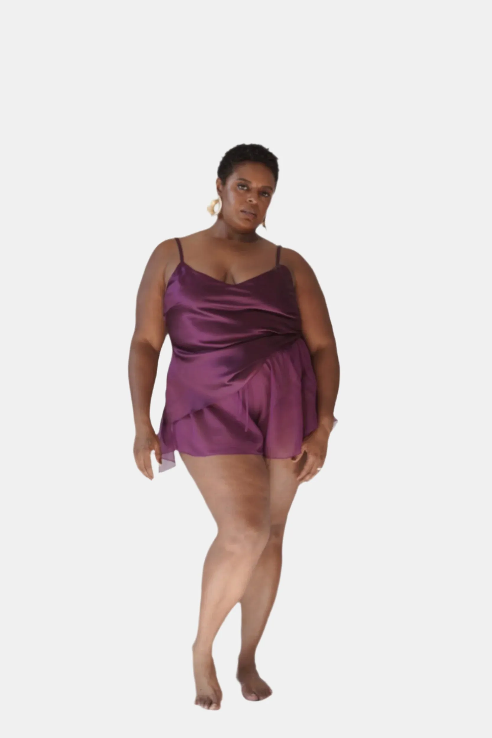 lola silk camisole & donna silk chiffon short in aubergine sold by Je Mérite product image thumbnail 3