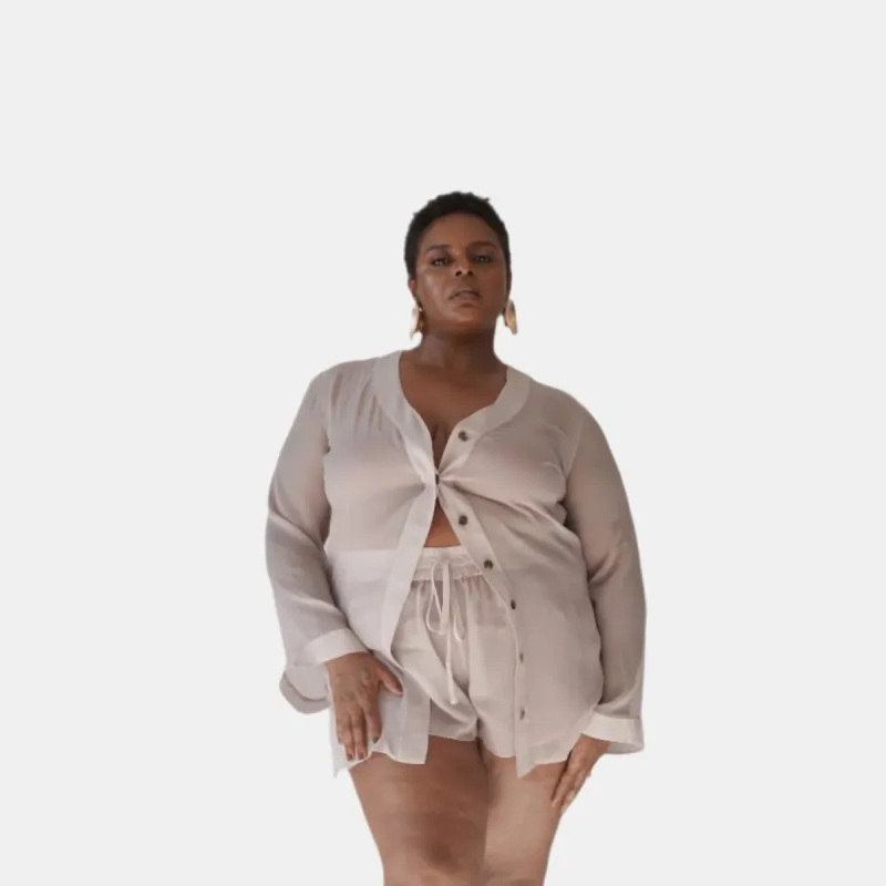 donna silk chiffon shirt dress & tap short in blush sold by Je Mérite