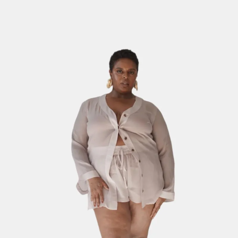 donna silk chiffon short in blush sold by Je Mérite