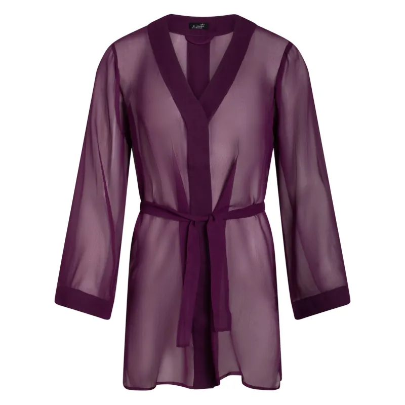 donna silk chiffon shirt dress in aubergine sold by Je Mérite