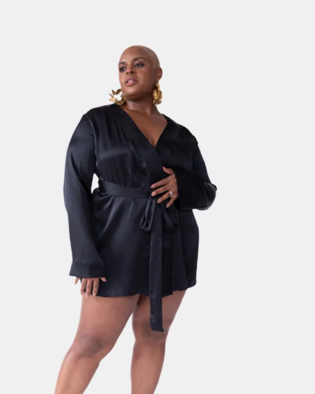 lola silk short robe & tap short in noire sold by Je Mérite