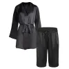 lola silk shirt dress & bermuda short in noire sold by Je Mérite
