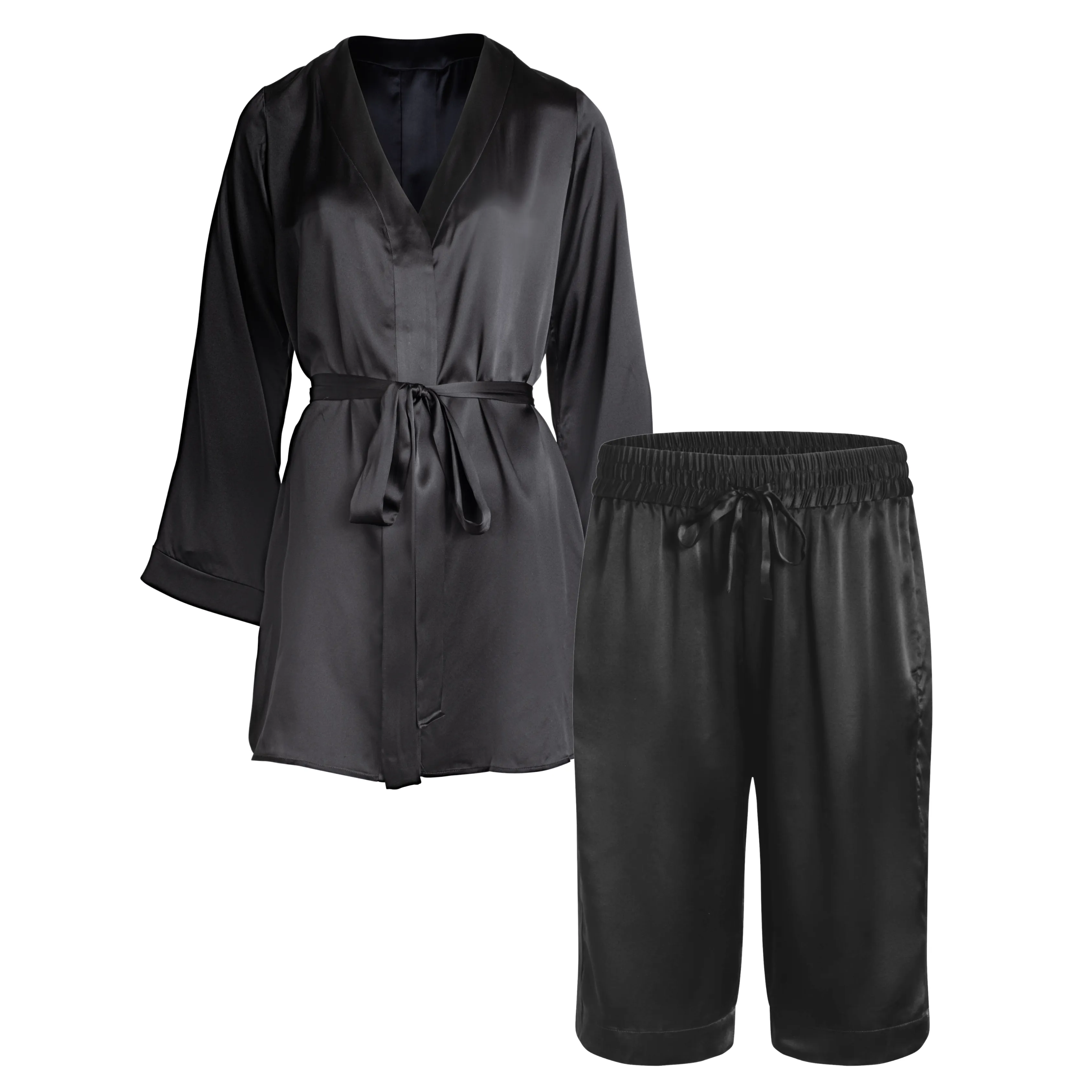 lola silk shirt dress & bermuda short in noire sold by Je Mérite product image thumbnail 2
