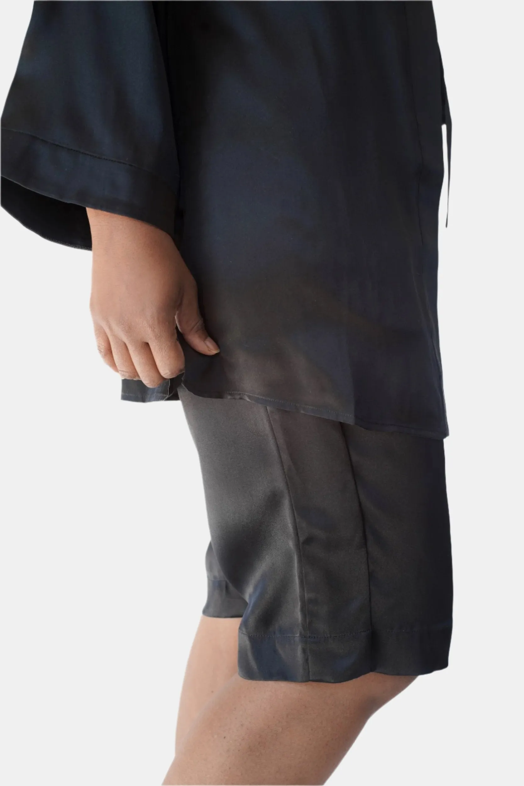 lola silk shirt dress & bermuda short in noire sold by Je Mérite product image thumbnail 5