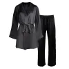 lola silk shirt dress & tuxedo pant in noire sold by Je Mérite