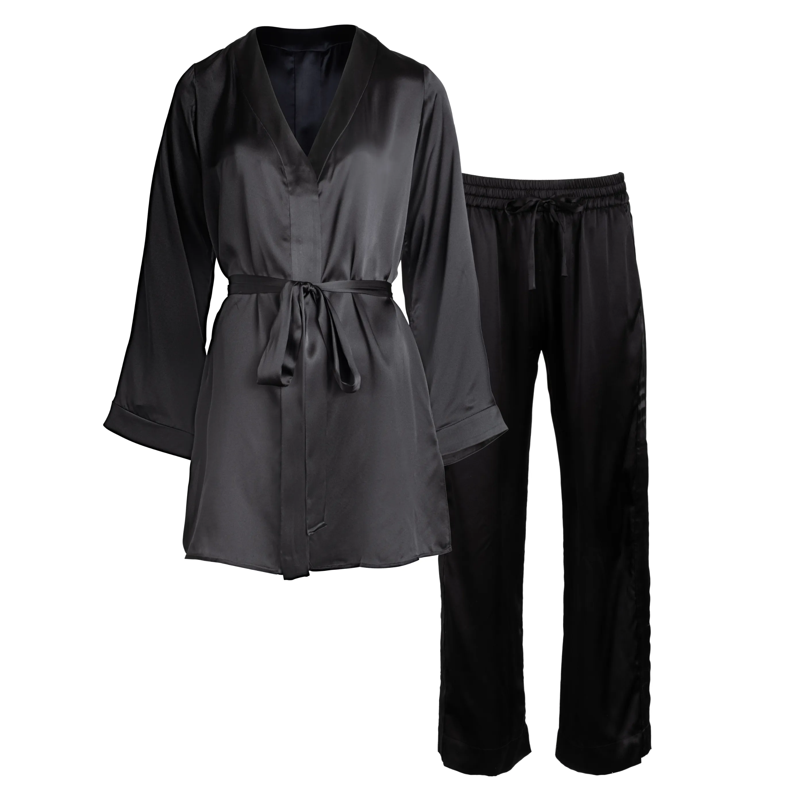 lola silk shirt dress & tuxedo pant in noire sold by Je Mérite product image thumbnail 2