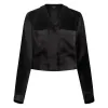 lola silk cropped sleep shirt & tuxedo pant in noire sold by Je Mérite