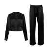 lola silk cropped sleep shirt & tuxedo pant in noire sold by Je Mérite