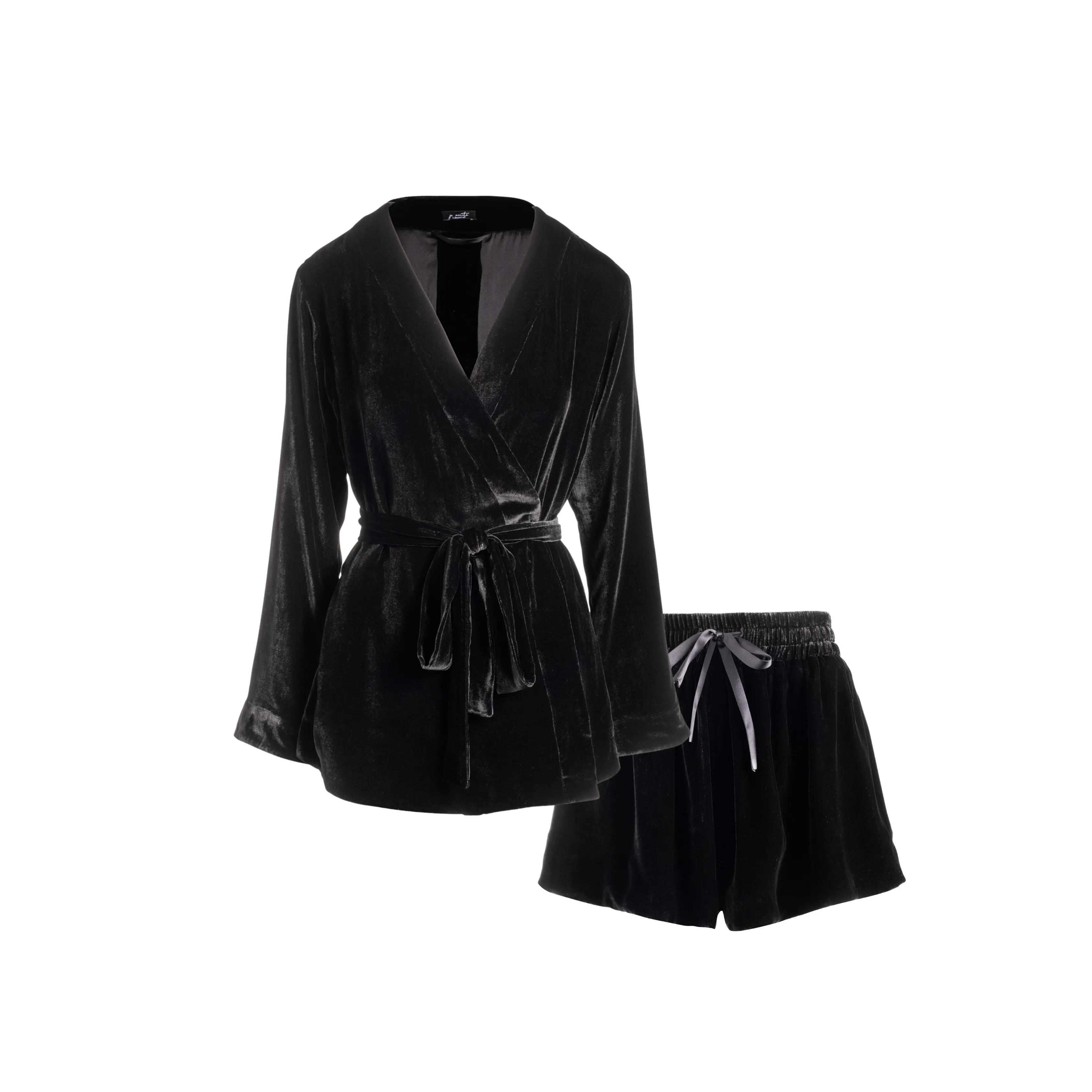 josephine velvet short robe & tap short in noire sold by Je Mérite product image thumbnail 2