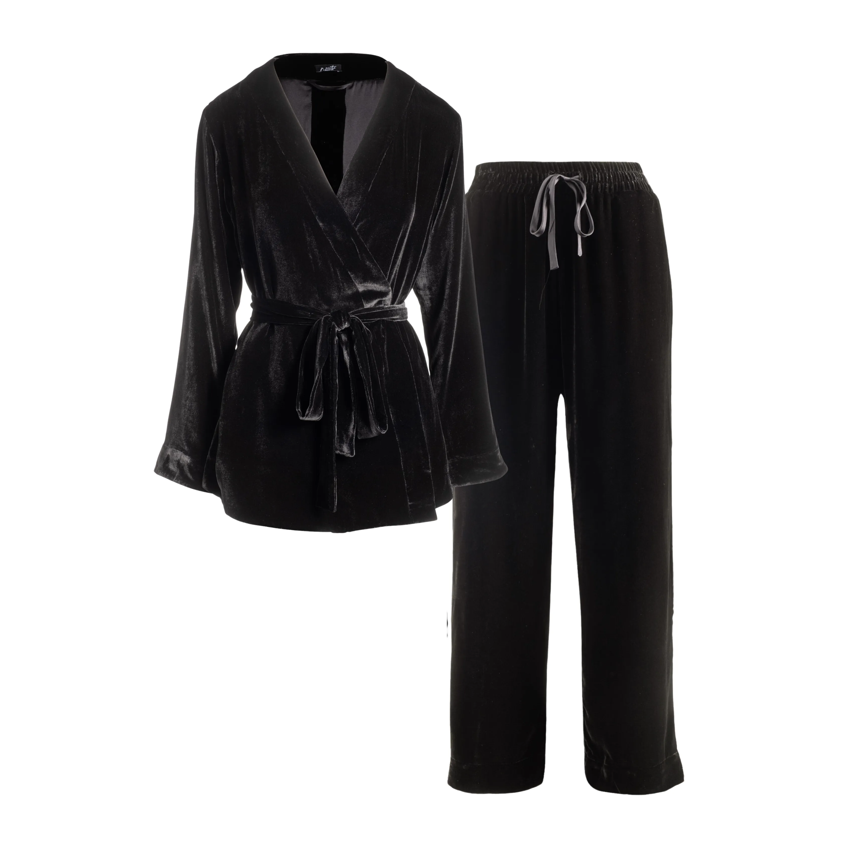 josephine velvet short robe & tuxedo pant in noire sold by Je Mérite product image thumbnail 2