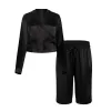 lola cropped silk sleep shirt & bermuda short set in noire sold by Je Mérite