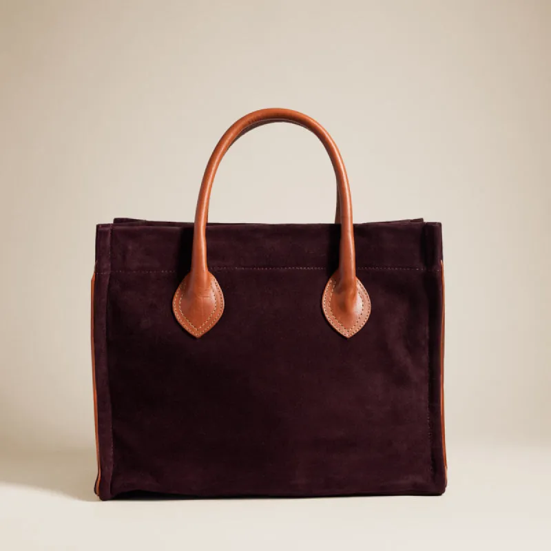 Parker - Suede Oxblood Burgundy with Cognac Leather Saddle Handle and Piping sold by Parker Thatch