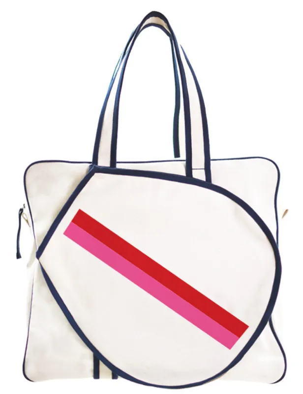 Tennis Bag - Natural Canvas with Pink and Red Stripe sold by Parker Thatch