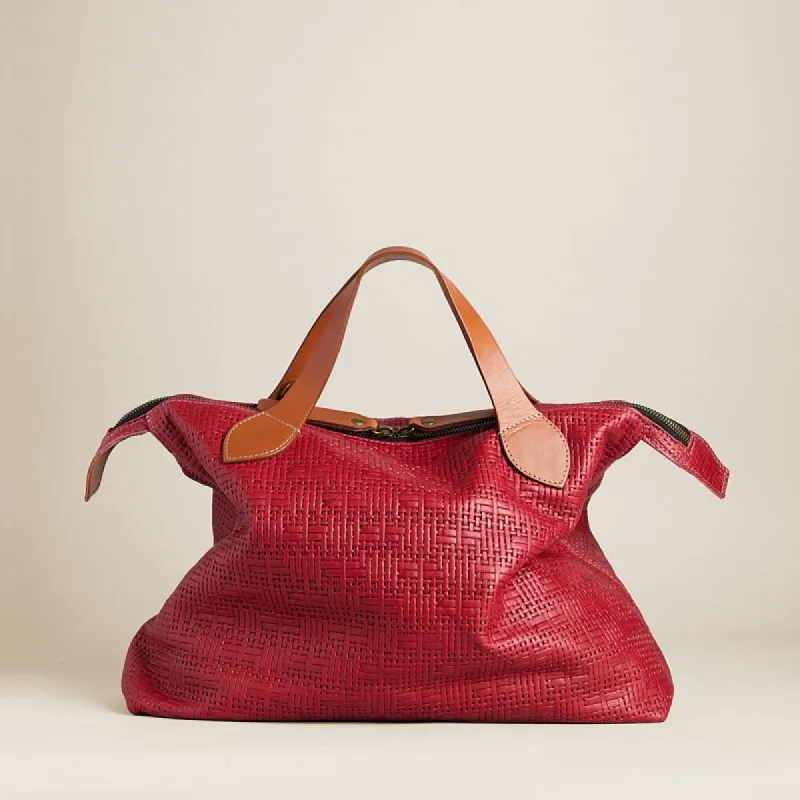 Charlie - Leather Crimson Red Basketweave sold by Parker Thatch