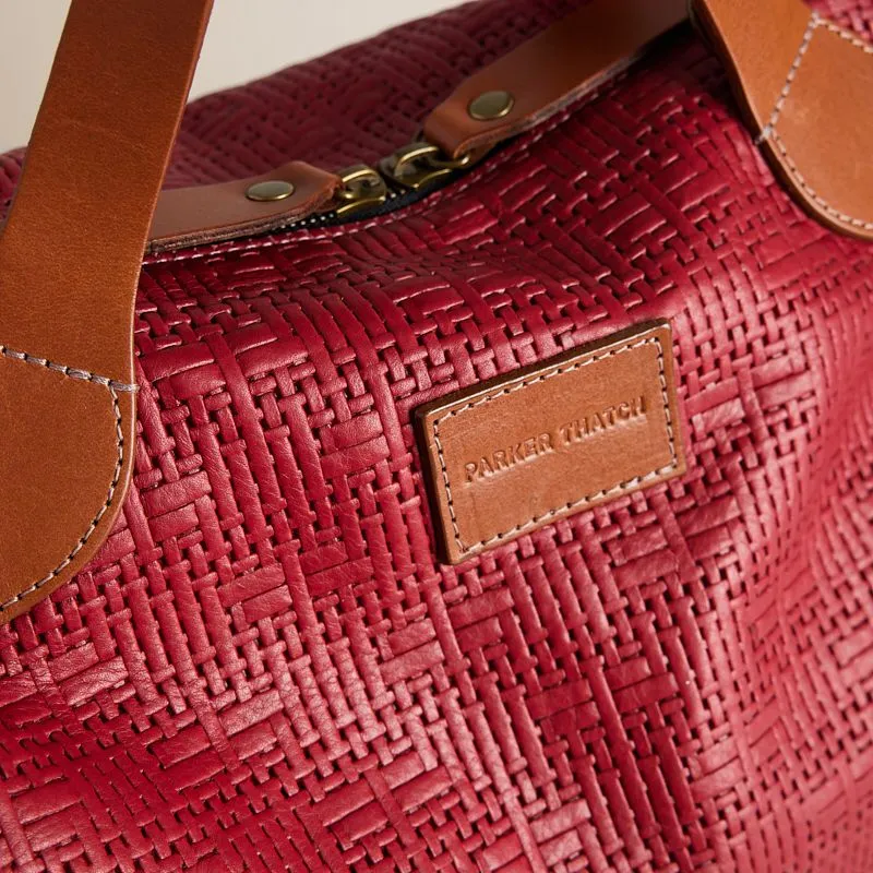 Charlie - Leather Crimson Red Basketweave sold by Parker Thatch product image thumbnail 4