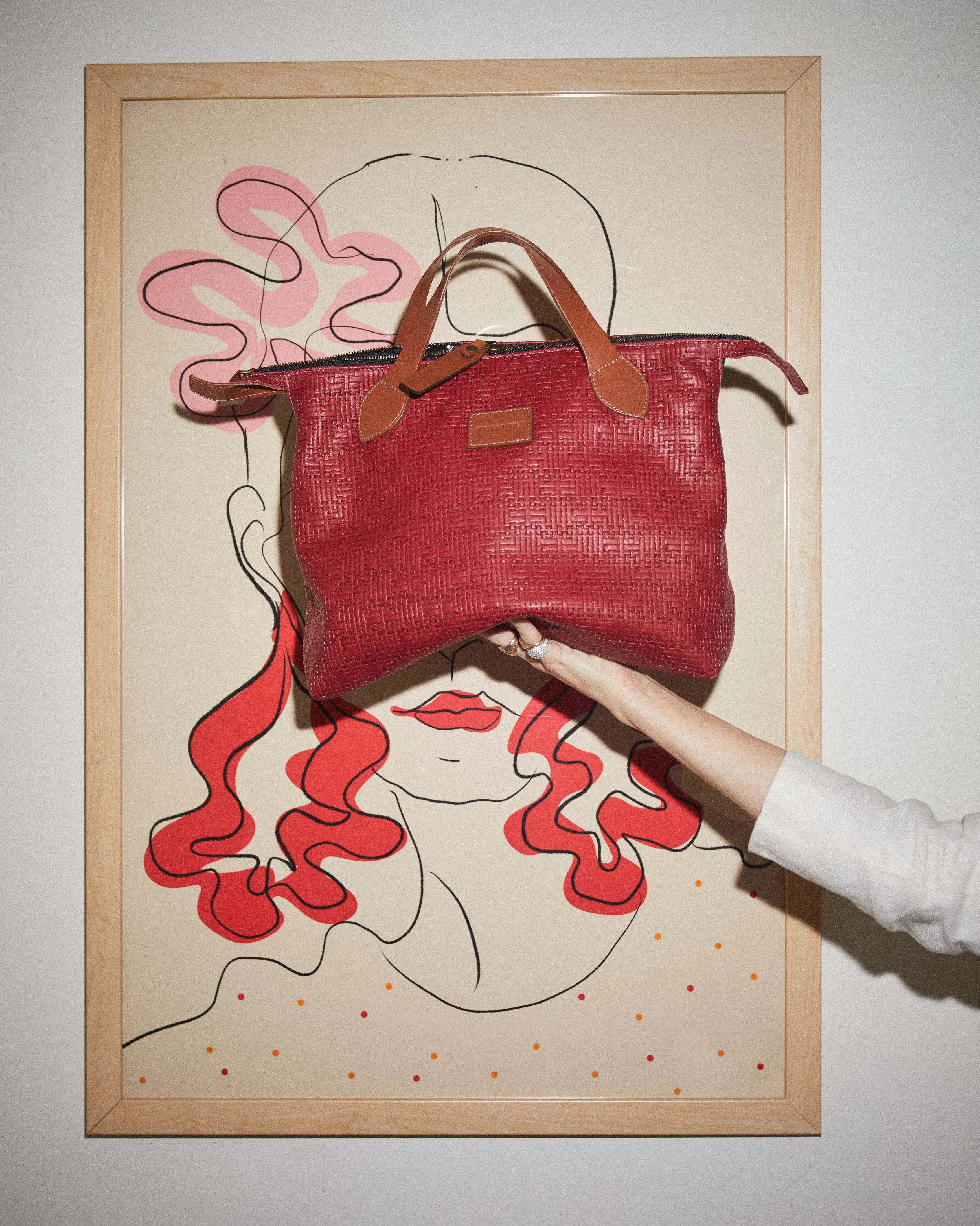 Charlie - Leather Crimson Red Basketweave sold by Parker Thatch product image thumbnail 2