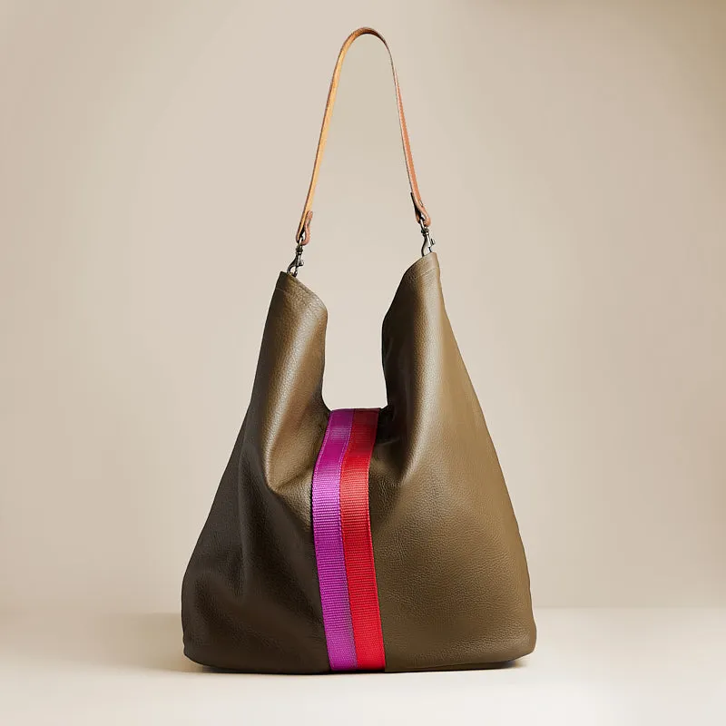 Jane - Leather Olive with Pink & Red Stripe sold by Parker Thatch