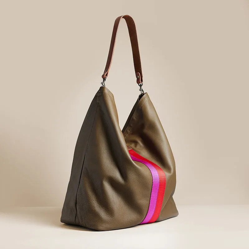 Jane - Leather Olive with Pink & Red Stripe sold by Parker Thatch product image thumbnail 2