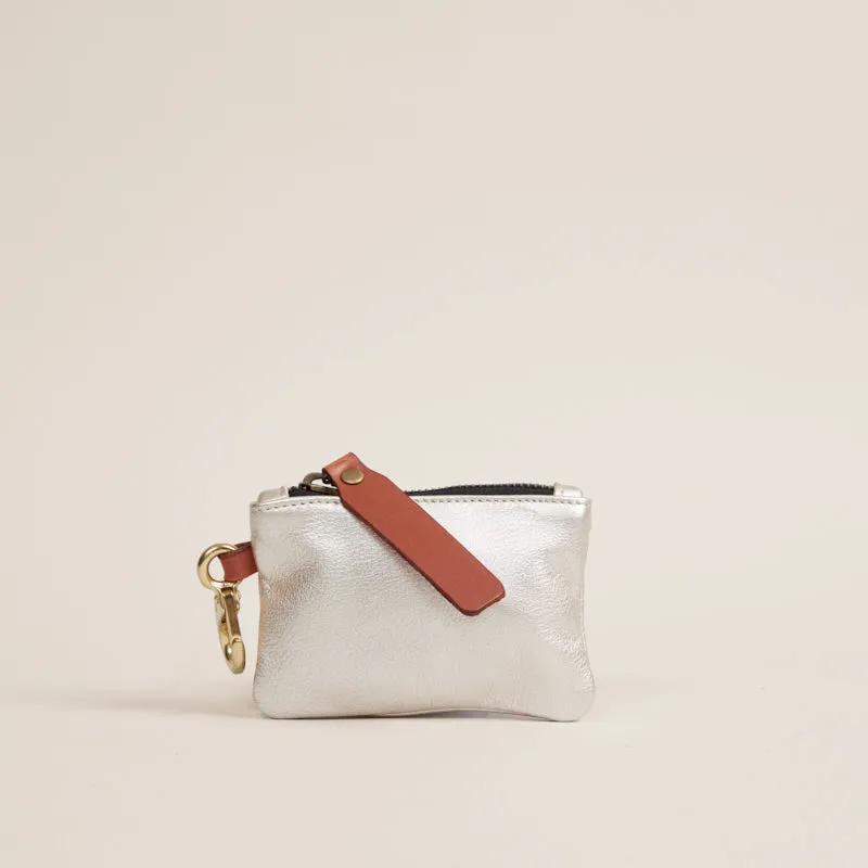 Zip Top Pouch with Keyring - Leather Platinum sold by Parker Thatch