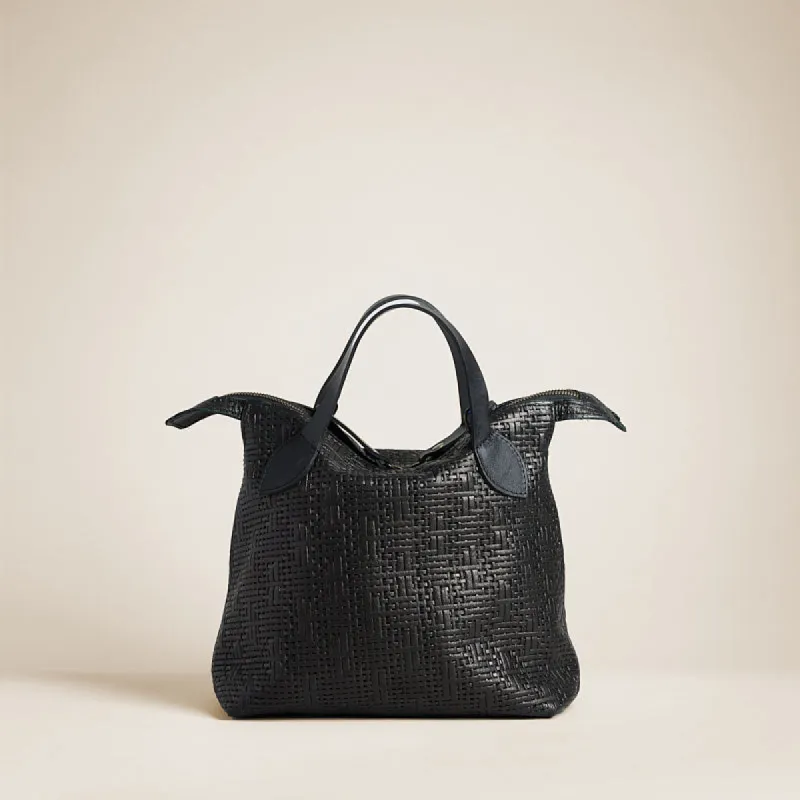 Small Charlie - Leather Black Basketweave sold by Parker Thatch