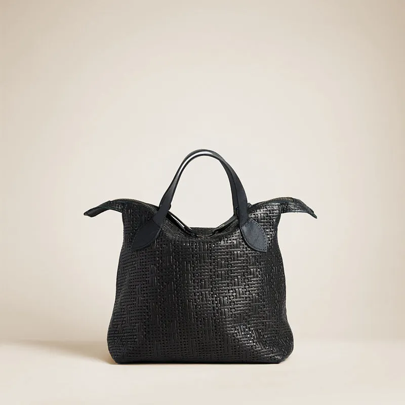 Small Charlie - Leather Black Basketweave sold by Parker Thatch