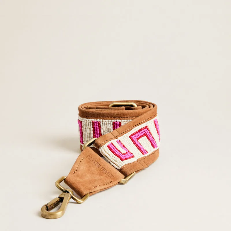 Beaded and Suede Crossbody Strap - U Pattern Natural & Pink sold by Parker Thatch