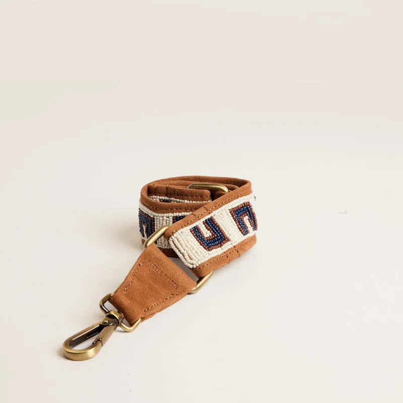Beaded and Suede Shoulder Strap - U Pattern Natural & Navy sold by Parker Thatch