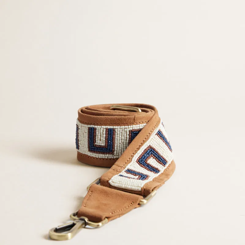 Beaded and Suede Crossbody Strap - U Pattern Natural & Navy sold by Parker Thatch
