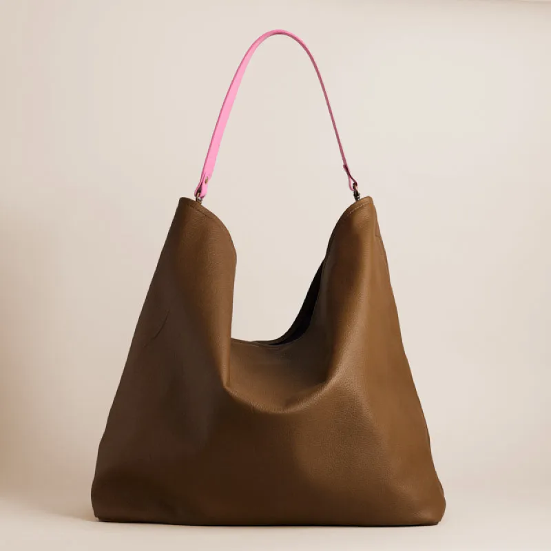 XL Jane - Slouch Bag - Leather Olive with Pink Strap sold by Parker Thatch
