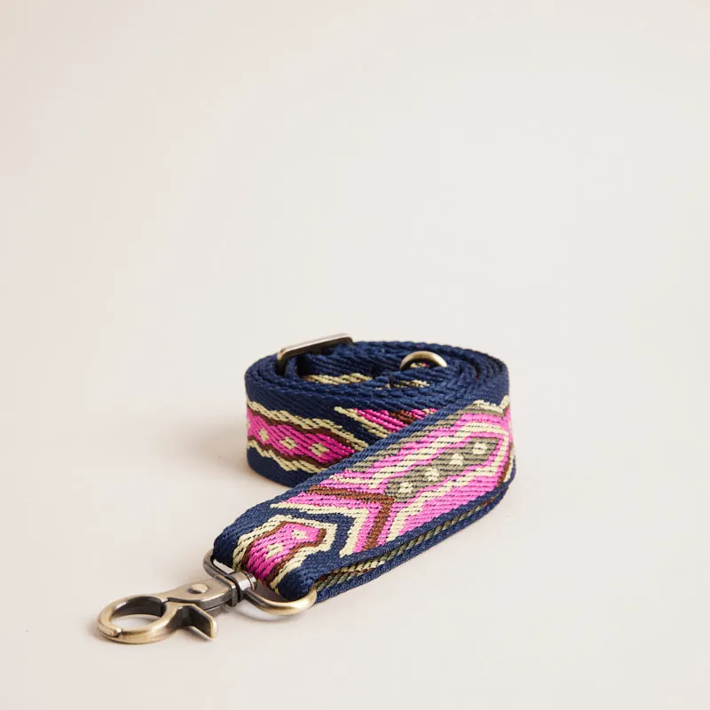 Adjustable Crossbody Strap - Thin - Y Pattern Pink & Navy sold by Parker Thatch